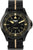 Montre homme : cadran noir, index dorés, bracelet en tissu noir à rayure beige