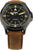 Bracelet pour homme avec bracelet en cuir marron, cadran noir et aiguilles dorées