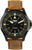 Bracelet pour homme avec bracelet en cuir marron, cadran noir et index dorés