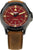 Montre automatique avec bracelet en cuir marron, cadran rouge et affichage de la date à 8 heures