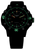 Bracelet de montre pour homme avec cadran noir, index verts et bracelet en caoutchouc noir