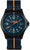 Bracelet montre avec cadran bleu foncé et bracelet textile bleu foncé à rayures orange