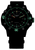 Montre pour homme : cadran noir, index luminescents verts, Trigalight, bracelet noir