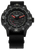 Montre pour homme : cadran noir, aiguilles rouges, Trigalight, bracelet en tissu noir