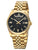 Herrenarmbanduhr mit goldfarbenem Metallarmband, dunklem Zifferblatt, Datumsanzeige