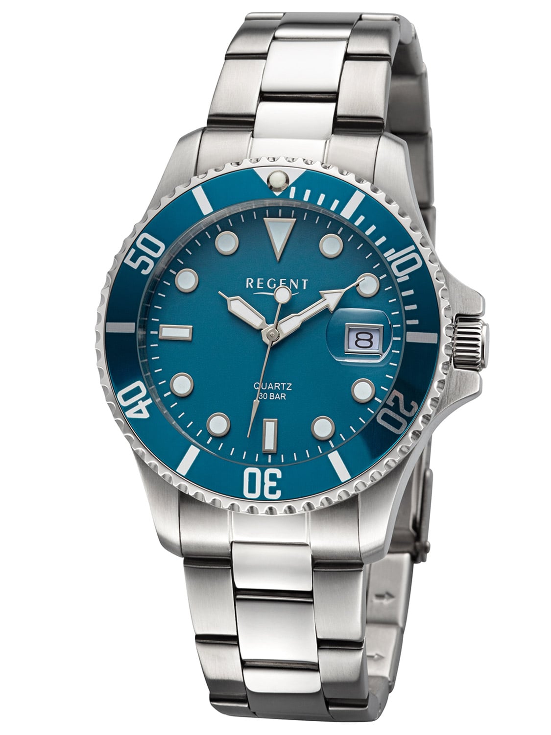 Regent Taucheruhr mit blauem Zifferblatt, Mineralglas und Edelstahlarmband