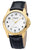 Herrenarmbanduhr REGENT mit schwarzem Lederarmband, goldfarbenem Gehäuse und weißem Zifferblatt