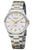 Bicolor-Herrenuhr mit silbernem Edelstahlband, gelben Akzenten, Saphirglas und Datumsanzeige