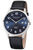 Herrenarmbanduhr mit schwarzem Lederarmband, blauem Zifferblatt und Datumsanzeige, REGENT
