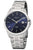 Herrenarmbanduhr mit blauem Zifferblatt, Edelstahlarmband und Mineralglas, Datum bei 22