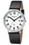 Herrenuhr mit schwarzem Lederarmband und weißem Zifferblatt mit arabischen Ziffern