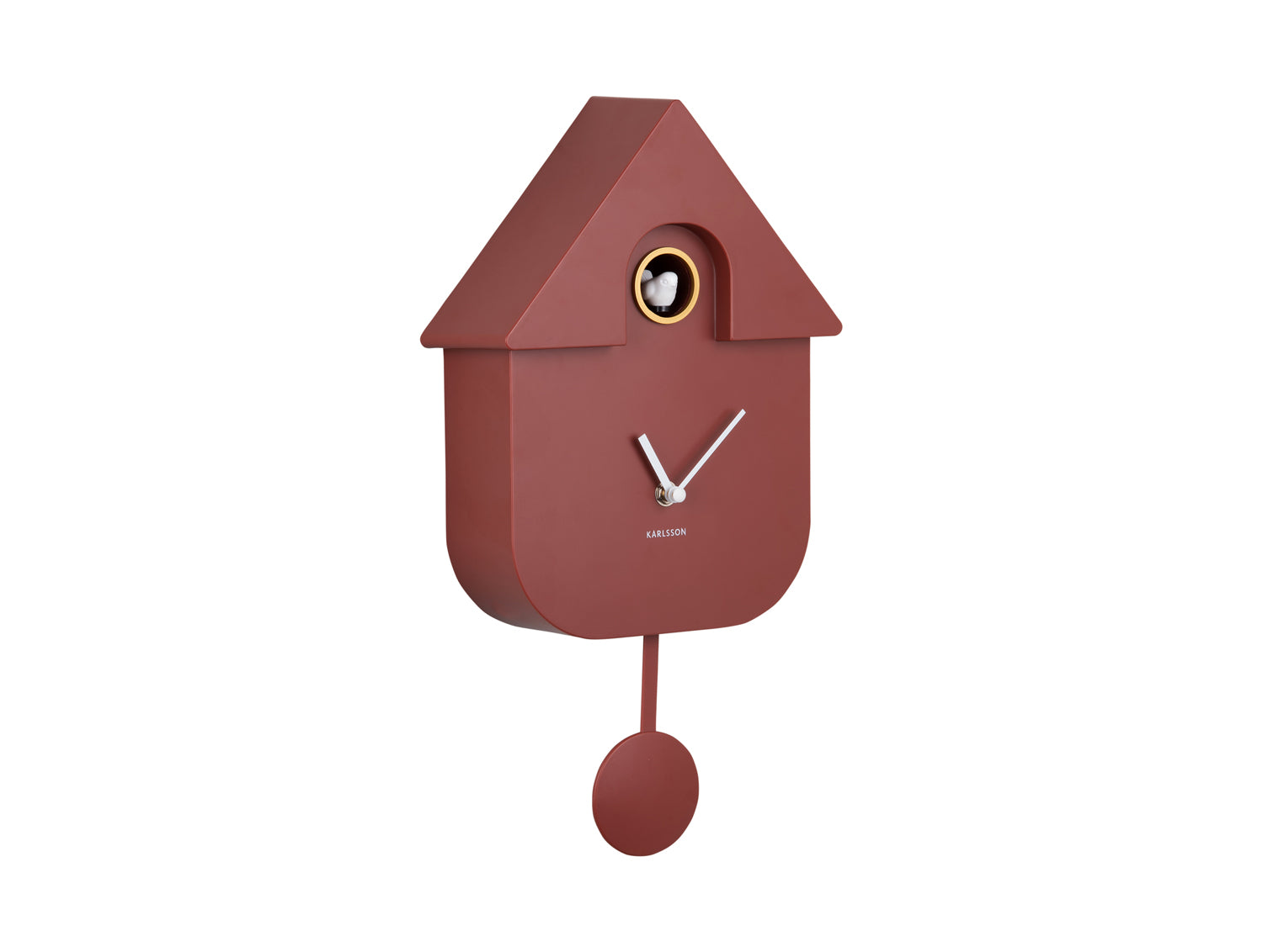 Horloge murale Karlsson en forme de maison, rouge avec cadran rond et pendule