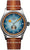 Montre homme avec cadran bleu, index orange et bracelet en cuir marron