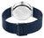 Bering Damenuhr Rückseite mit Logo, blauem Meshband und Verschluss