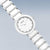 Montre femme : cadran blanc avec index en pierres et bracelet en céramique