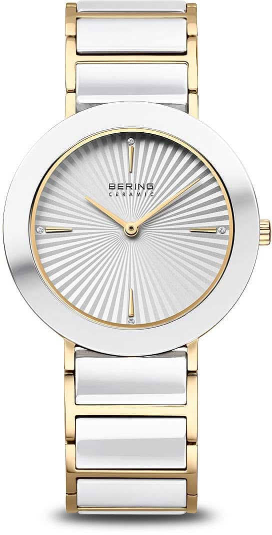 Montre Bering pour femme avec bracelet en céramique blanche et cadran rond à rayures