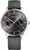 Montre homme avec bracelet textile gris, boîtier en acier inoxydable et cadran sombre avec index orange