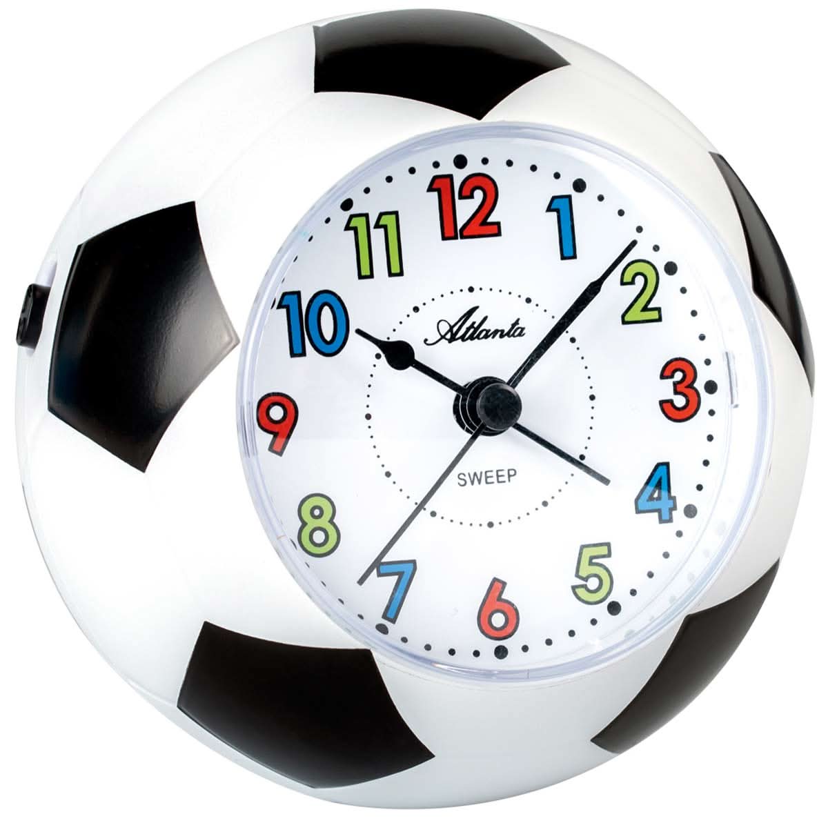 Réveil enfant Atlanta, forme ballon de foot, 11x11x10 cm, plastique • Alarme musicale • Trotteuse silencieuse