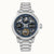 Herrenuhr mit blauem Skelett-Zifferblatt, silbernem Edelstahlarmband und Automatik-Design.