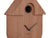 Horloge murale en bois en forme de maison, gros plan avec aiguilles et trou de serrure