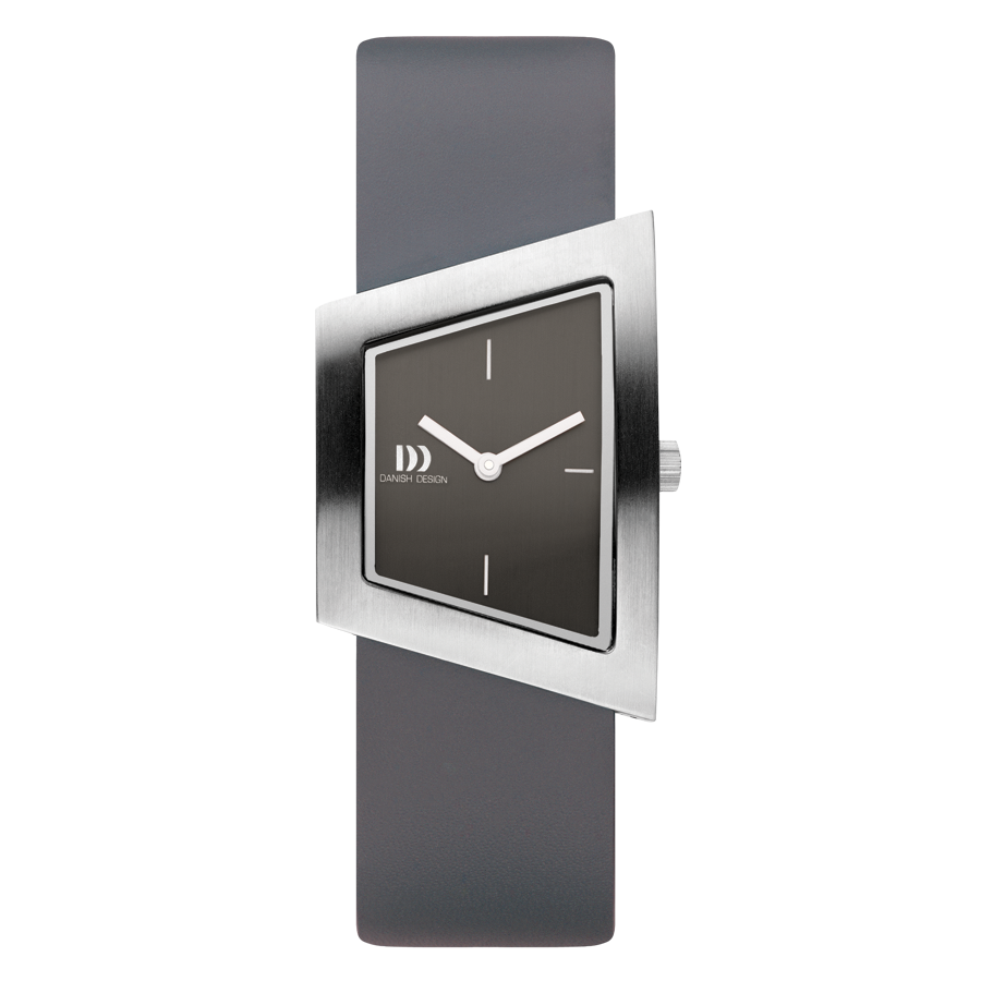 Danish Design Damenuhr mit grauem Band, rechteckigem Edelstahlgehäuse und dunklem Zifferblatt