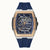 Ingersoll Herrenuhr mit blauem Silikonband und Sichtfenster auf das Automatikwerk