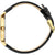 Damenuhr-Detail: schwarzes Lederarmband mit goldfarbenem Rahmen und Verschluss