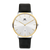 Danish Design Herrenuhr mit schwarzem Lederband, weißem Zifferblatt, dünnem goldfarbenem Gehäuse