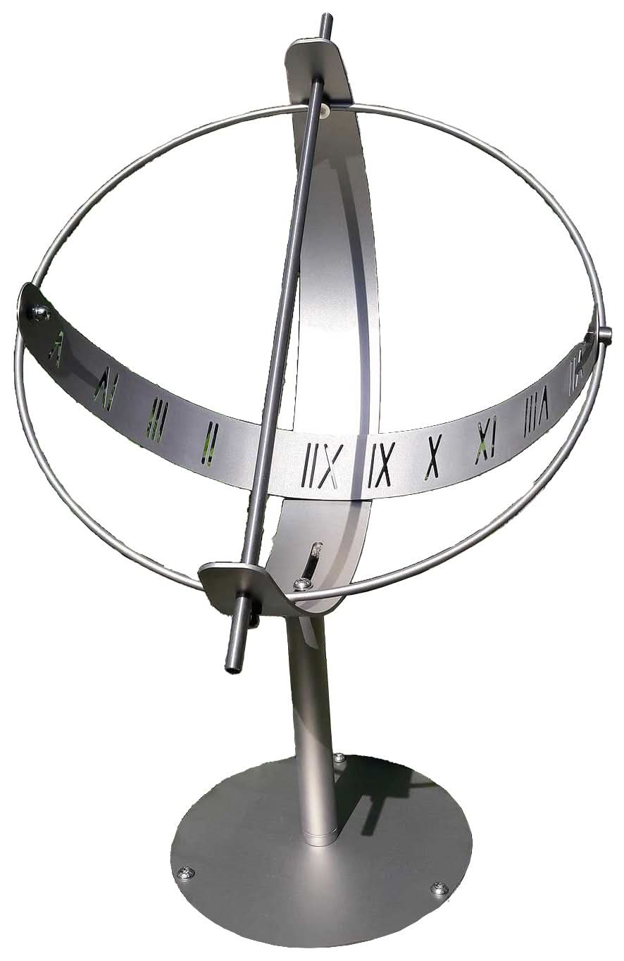 Boussole solaire en acier inoxydable avec cadran rond et chiffres romains sur pied