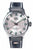 Montre UMF Ruhla pour homme avec boîtier argenté, cadran blanc et index verts, bracelet en cuir.