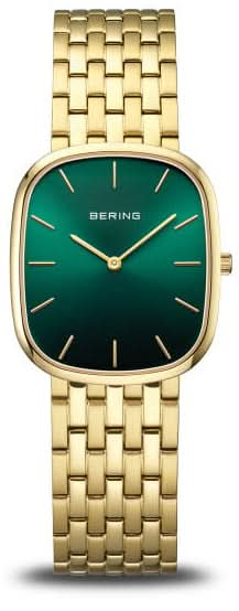 Montre pour femme avec cadran vert et bracelet en métal doré, boîtier rectangulaire-ovale