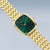 Montre pour femme avec cadran vert et bracelet à maillons dorés, boîtier ovale