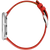 Damenuhr-Seitenansicht mit silbernem Gehäuse und rotem Lederarmband
