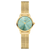 Damenarmbanduhr: goldfarbenes Mesh-Armband, rundes salbeigrünes Zifferblatt
