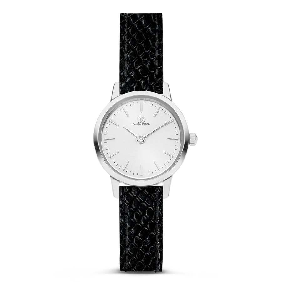 Danish Design Damenuhr mit schwarzem Lederarmband, rundem Mini-Zifferblatt