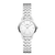 Silberne Damenuhr mit weißem Zifferblatt und Metall-Gliederarmband