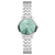 Damenuhr mit silbernem Metallarmband und salbeigrünem Zifferblatt