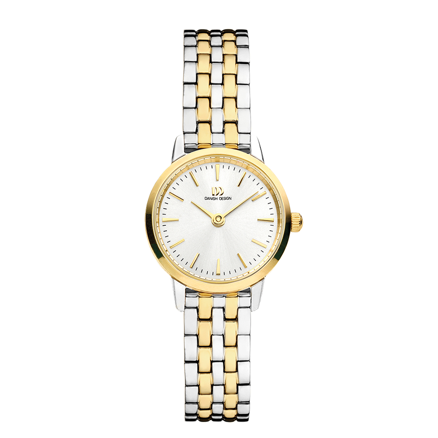 Bicolor-Damenuhr mit rundem Zifferblatt und Gliederarmband Gold/Silber
