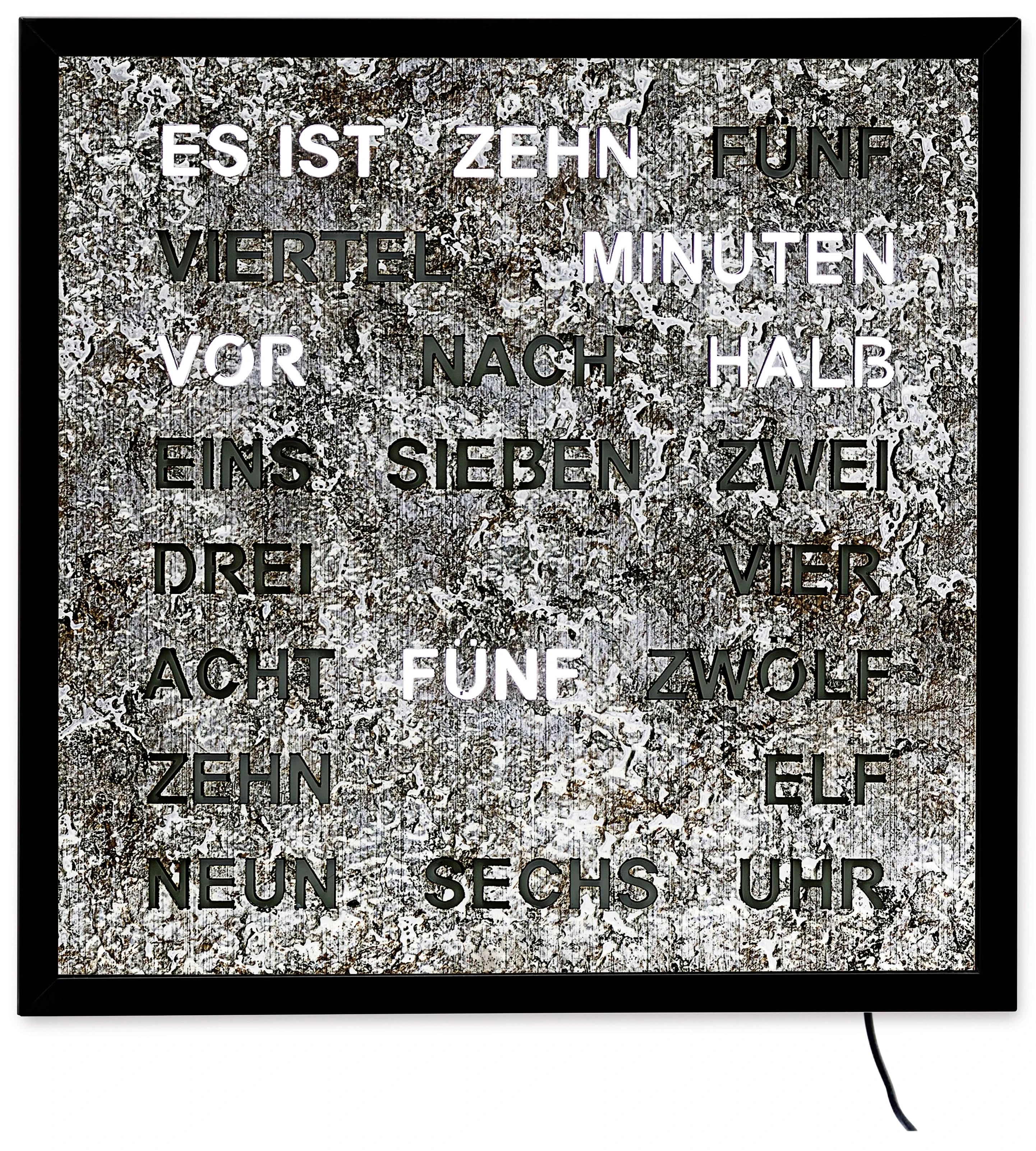 Horloge murale décorative en métal avec affichage de l'heure LED rétroéclairé dans le corps avec inscription