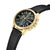 Herrenchronograph mit rundem Gehäuse, schwarzem Zifferblatt und schwarzem Lederband