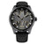 Grau-schwarze Herrenuhr mit rundem Gehäuse, Batman×Police-Zifferblatt und Lederarmband.