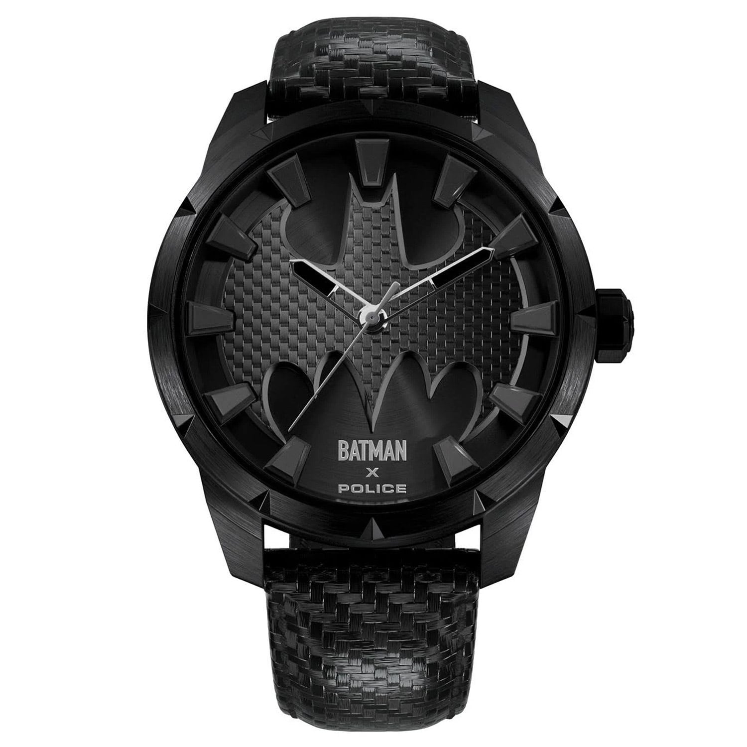 Herrenuhr mit schwarzem Carbon-Optik Armband und Zifferblatt Batman×Police