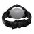 Herrenuhr Rückseite mit schwarzem Carbon-Optik Armband und rundem Gehäuse