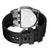 Herrenuhr Rückseite: schwarzes Armband, verschraubtes Gehäuse mit Gravur