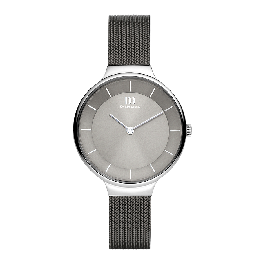 Damenuhr von Danish Design mit grauem Zifferblatt, Mesh-Edelstahlband und rundem Gehäuse