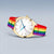 Damenuhr mit weißem Zifferblatt und rotem Regenbogen-Armband