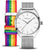 Bering montre avec boîtier argenté, cadran blanc et bracelet textile multicolore