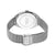 Fond de montre avec bracelet milanais gris et fermoir, boîtier en acier inoxydable