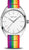 Bering montre avec boîtier argenté, cadran blanc et bracelet textile multicolore