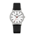 Herrenuhr: schwarzes Lederband, silbernes Titangehäuse, weißes Zifferblatt